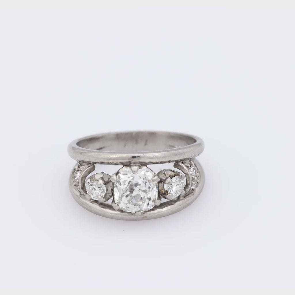 Mid Century 1.67 carat platinum 3 stone double band ring