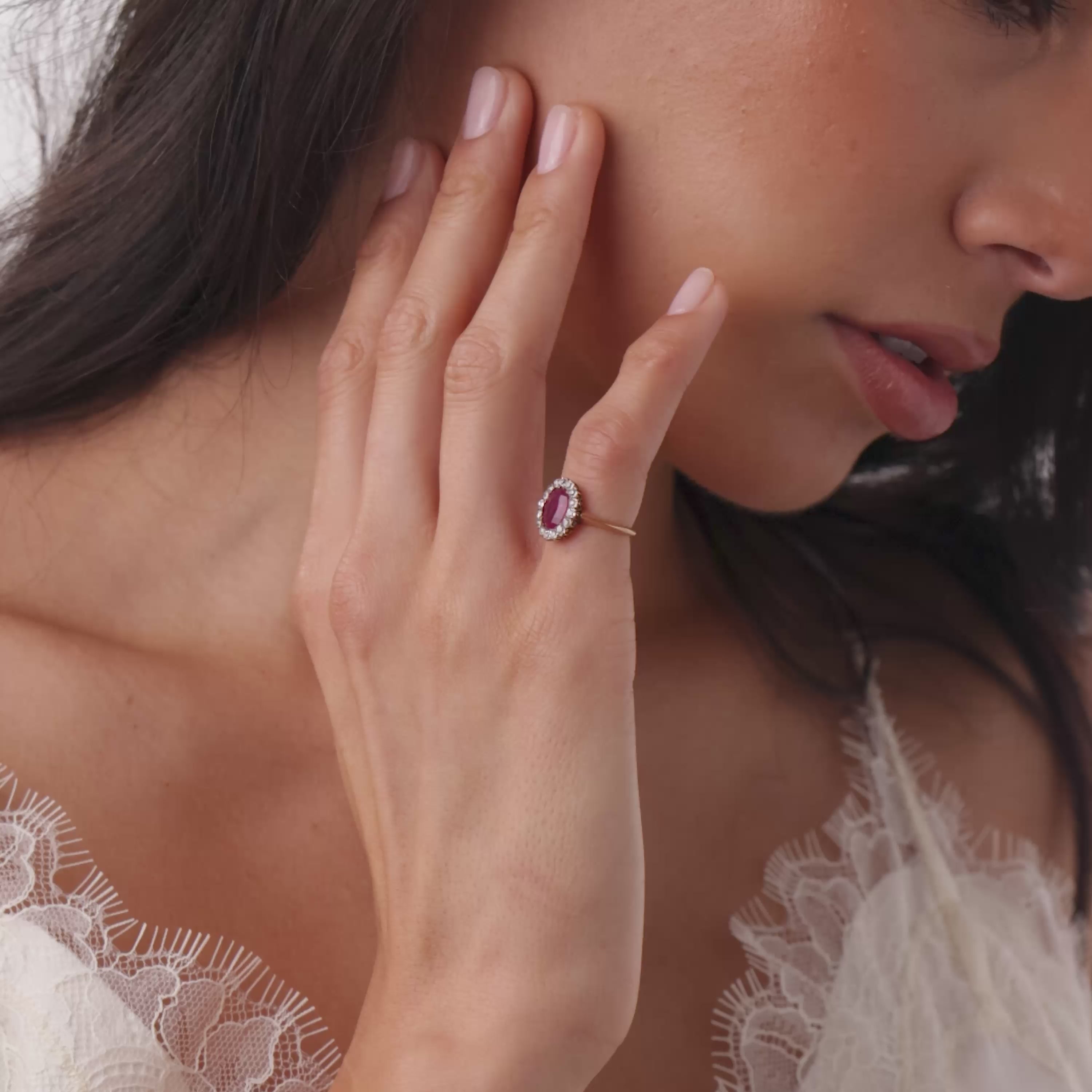 Victorian GIA Burma ruby diamond 9 karat yellow gold halo ring