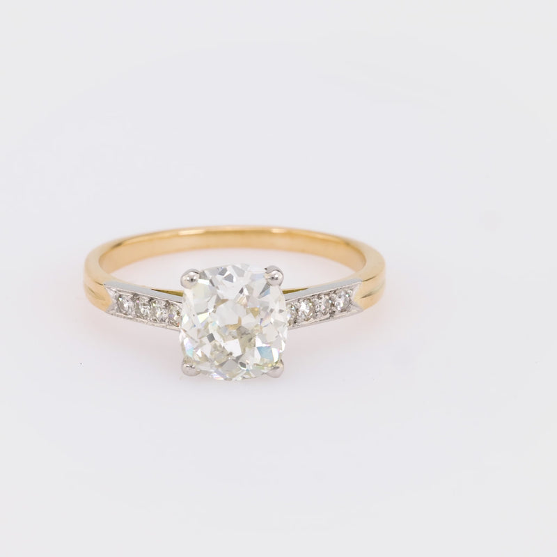 French GIA 1.75 carat cushion cut diamond 18k yellow gold engagement ring