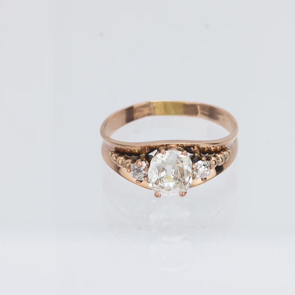 Victorian GIA 1.00 carat old mine diamond 10k rose gold ring