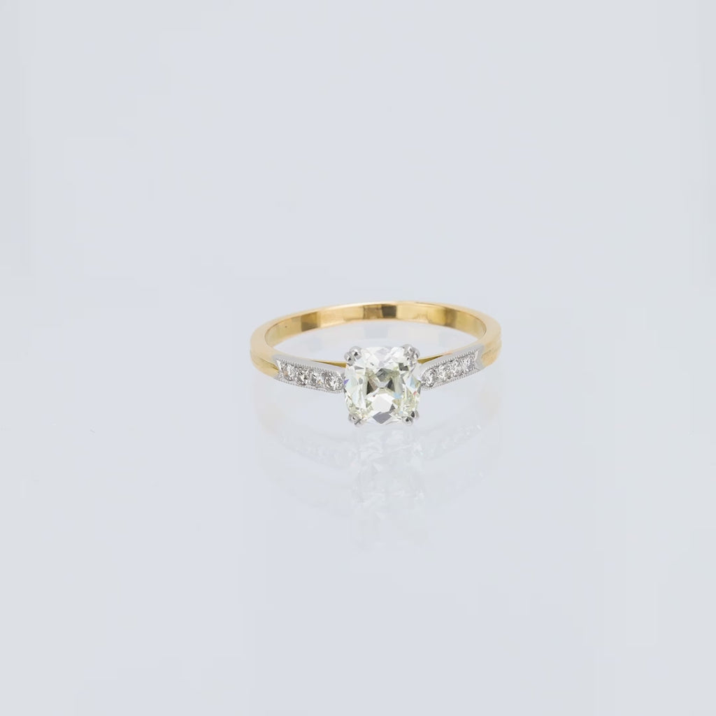 French GIA 1.03 carat old mine diamond 18k yellow gold engagement ring