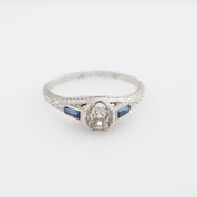 Art Deco diamond sapphire platinum engagement ring