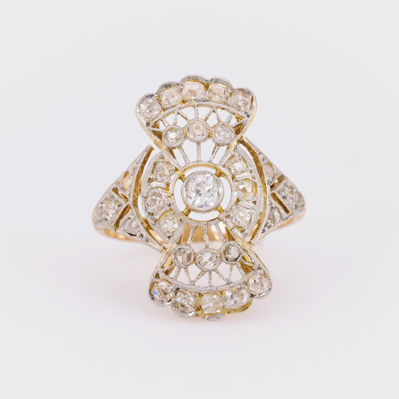 Antique Diamond 18K Yellow and White Gold Filigree Ring