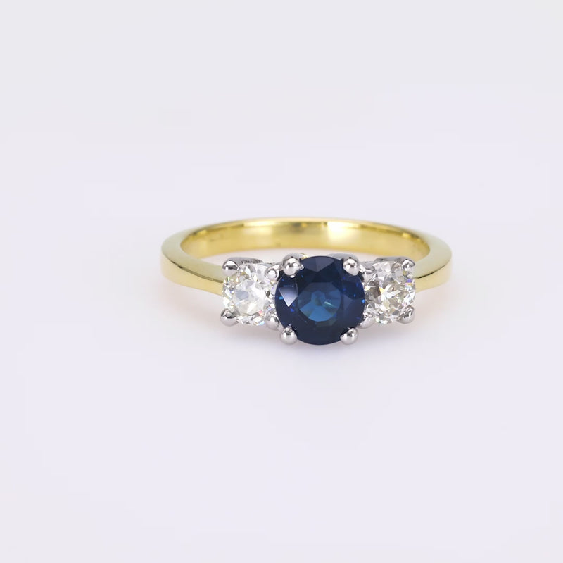 Sapphire Diamond Yellow Gold & Platinum Three Stone Ring