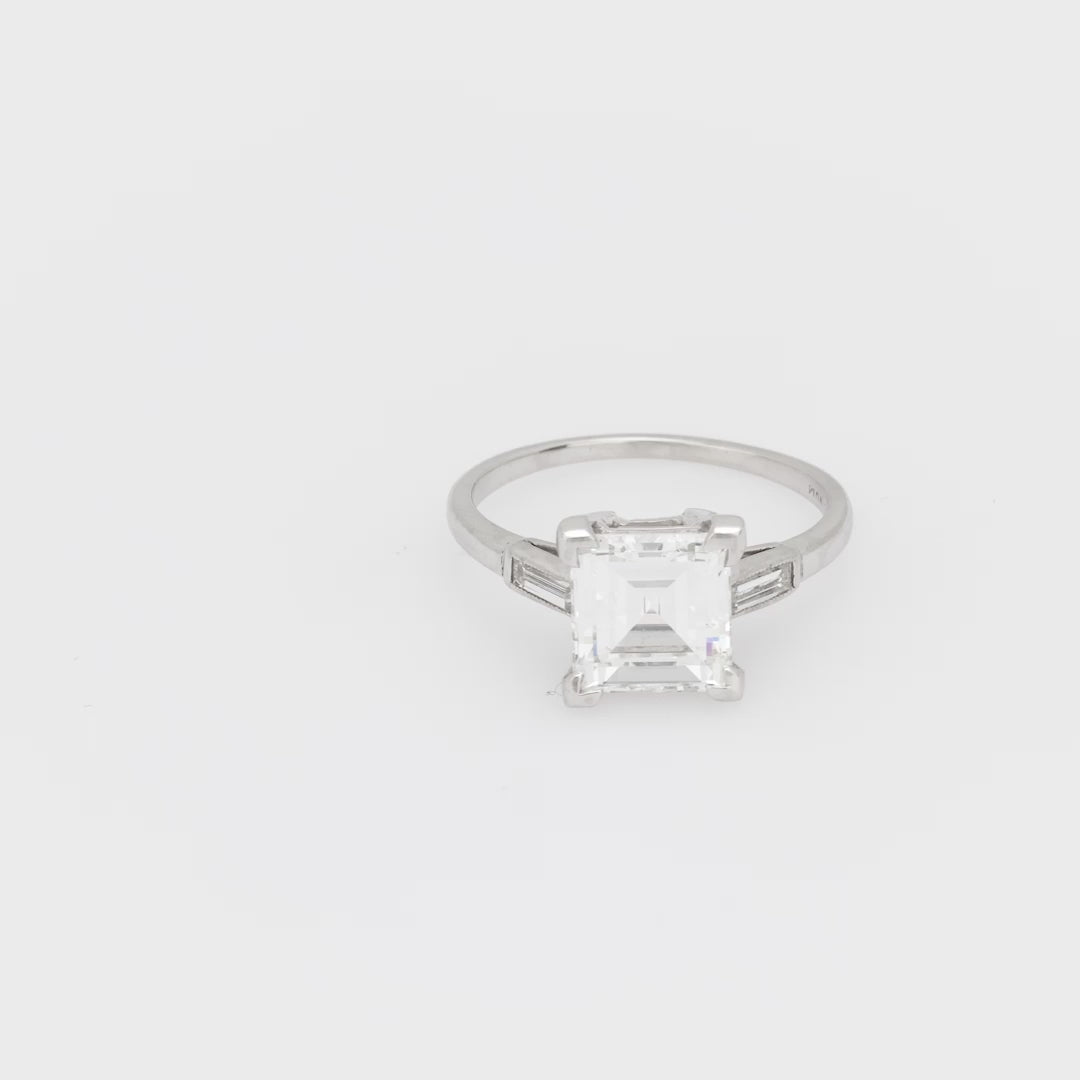 Art Deco GIA 2.56 carat carré cut diamond platinum engagement ring