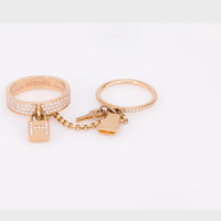 Hermes French diamond 18k rose gold Kelly cadenas double ring