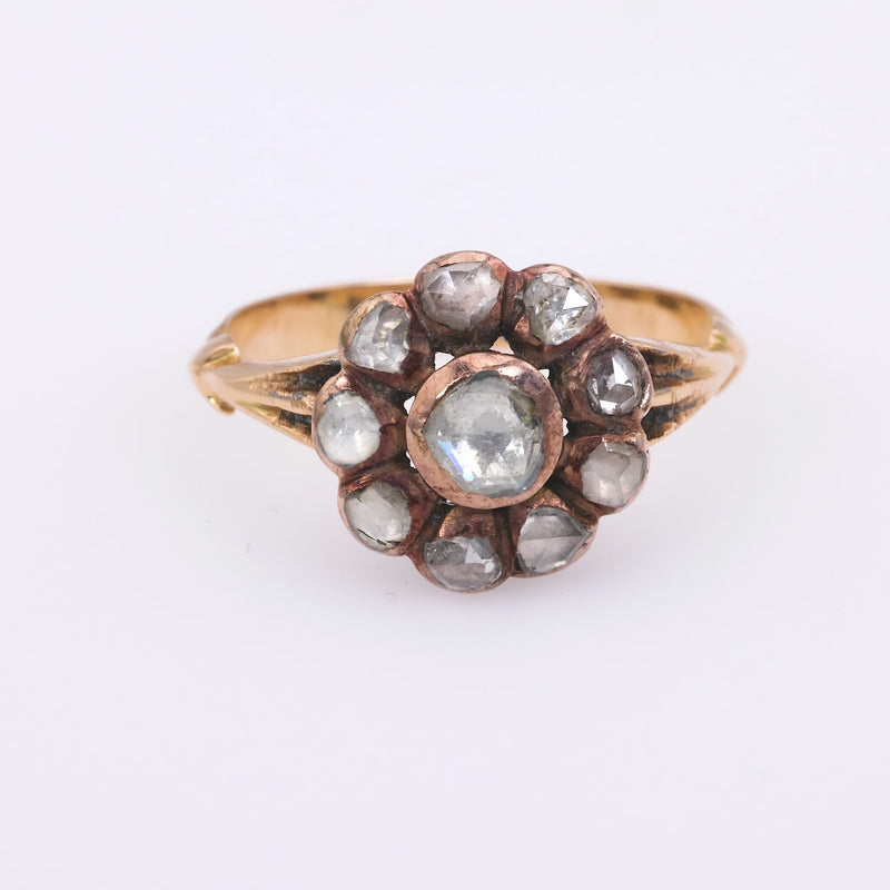 Antique Rose Cut Diamond 14K Rose Gold Cluster Ring