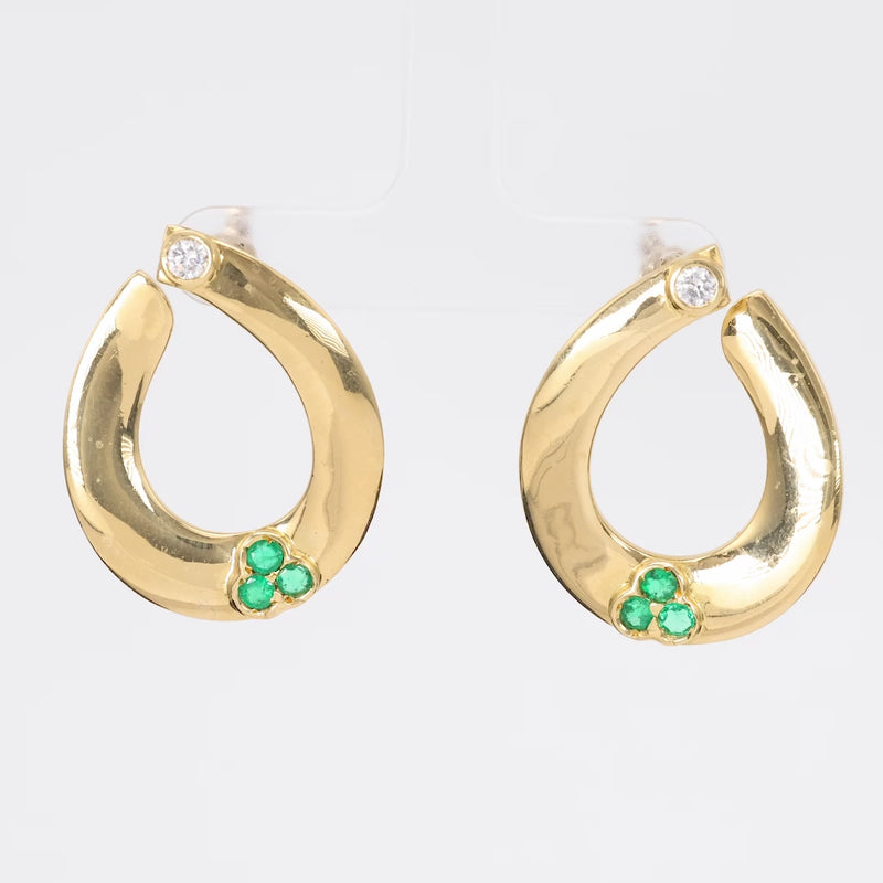 Diamond Emerald Yellow Gold Hoop Earrings