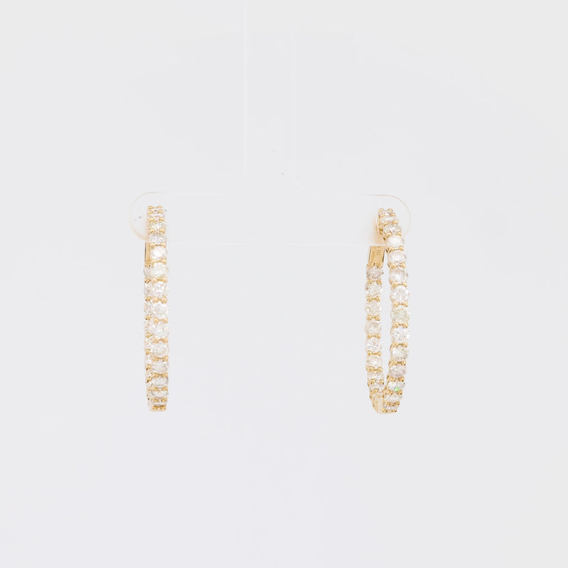 Modern 4.26 Carat Total Weight Diamond 14K Yellow Gold In/Out Hoop Earrings