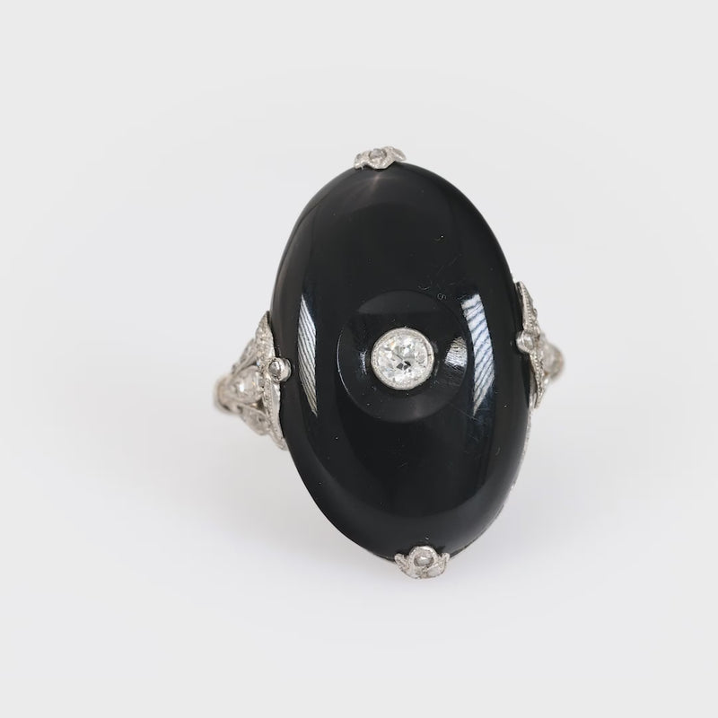 Art Deco onyx diamond platinum ring