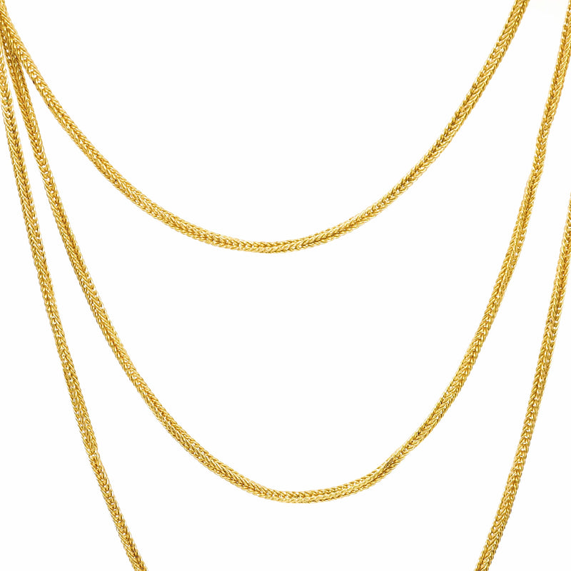 Antique French 18k yellow gold wheat chain necklace