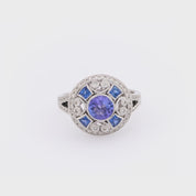 Art Deco style 1.10 carat tanzanite diamond platinum cocktail ring