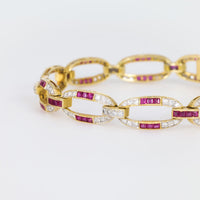 Mid Century ruby diamond 18k yellow gold bracelet