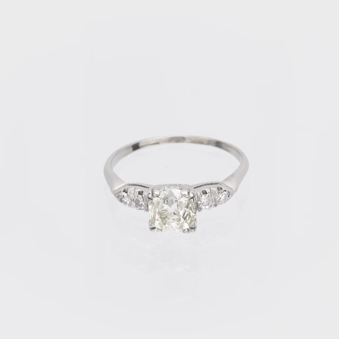 Art Deco GIA 1.58 carat old mine cut diamond 14k white gold engagement ring