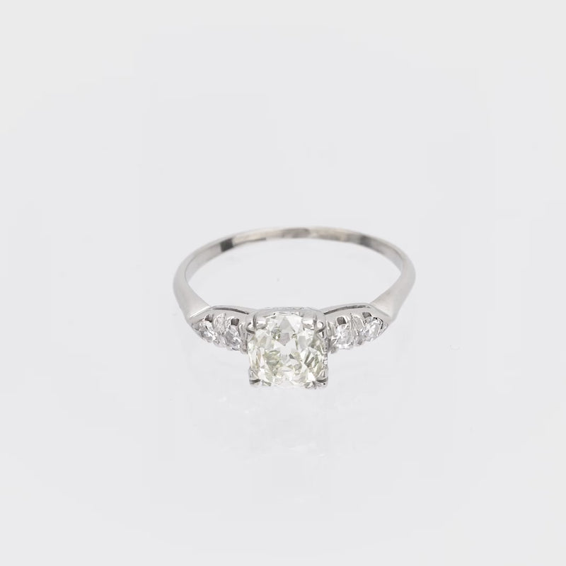 Art Deco GIA 1.58 carat old mine cut diamond 14k white gold engagement ring
