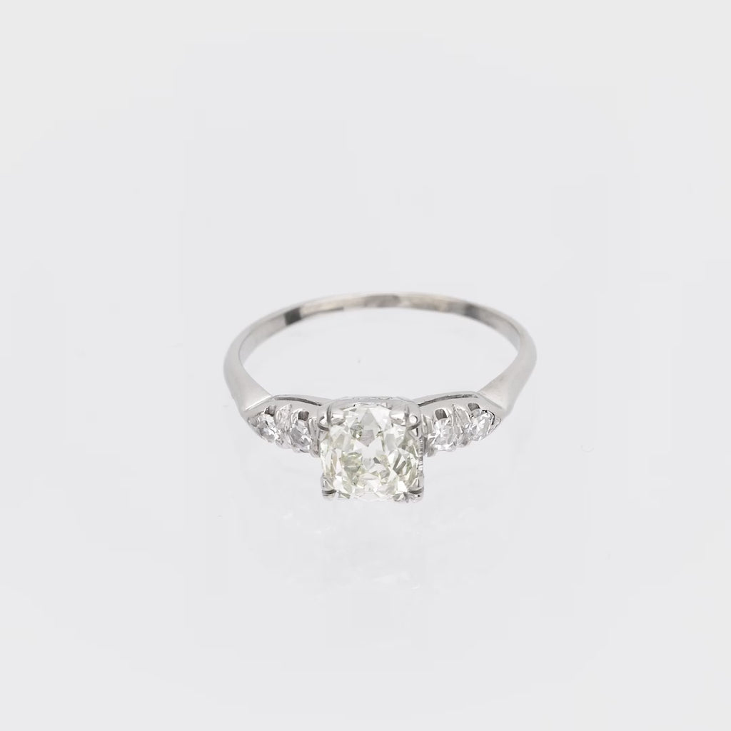 Art Deco GIA 1.58 carat old mine cut diamond 14k white gold engagement ring