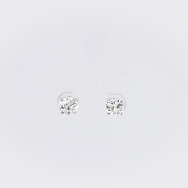 Vintage Old European Cut Diamond 14K White Gold Stud Earrings