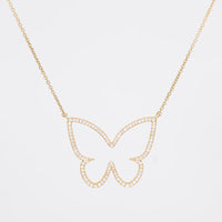 Modern Diamond Butterfly Yellow Gold Necklace