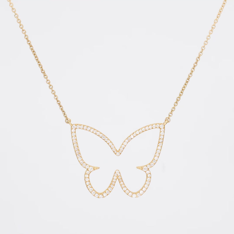 Modern Diamond Butterfly Yellow Gold Necklace