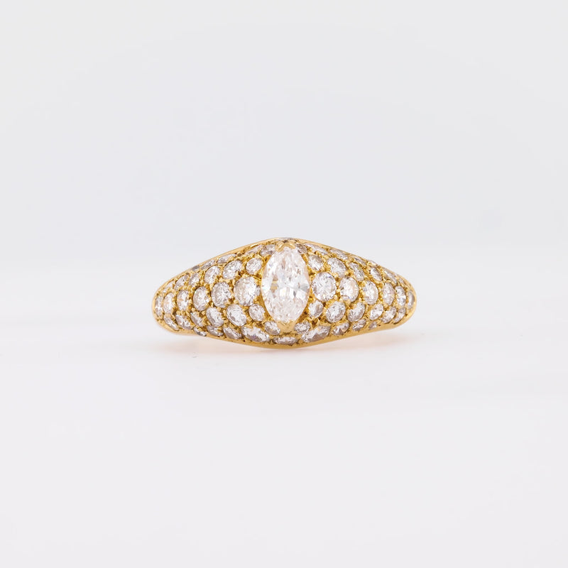 Cartier French Diamond 18K Yellow Gold Marquise Pave Engagement Ring