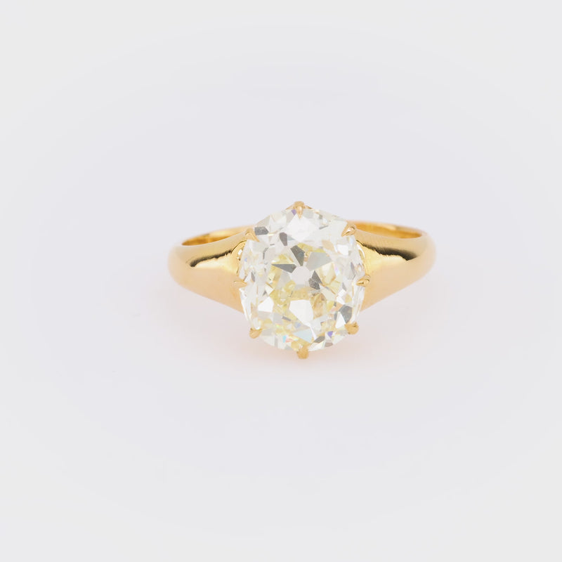 GIA 3.52 carat old mine cut diamond 14k yellow gold solitaire engagement ring