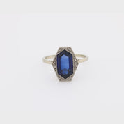 Edwardian 2 carat synthetic sapphire diamond 18k white gold cocktail ring