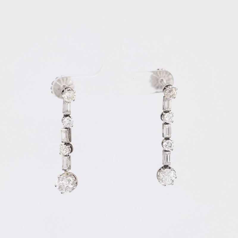 Mid-Century 4.2 Carat Total Weight Diamond Platinum Drop Earrings