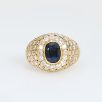 GIA 2.10 carat oval cut sapphire diamond 18k yellow gold dome ring