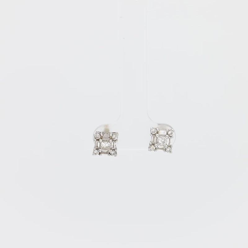 Modern diamond 14k white gold square studs