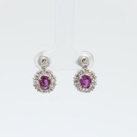 Modern pink sapphire diamond platinum cluster earrings