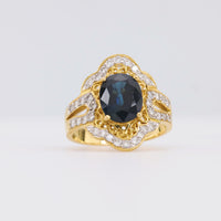 Vintage 2.5 Carat Oval Cut Sapphire 18K Yellow Gold Cocktail Ring