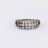 Georgian Peruzzi Cut Diamond 18K Yellow Gold and Silver Three Row Ring