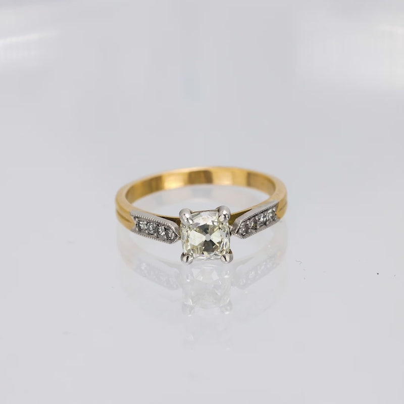 French old mine diamond 18k yellow gold engagement ring