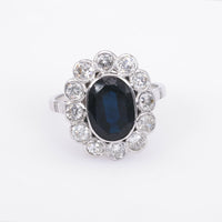 Edwardian 2.9 Carat Oval Cut Sapphire Diamond Platinum Cluster Ring