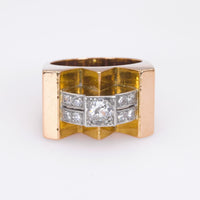 French Retro Old  European Cut Diamond 18K Rose Gold Tank Ring