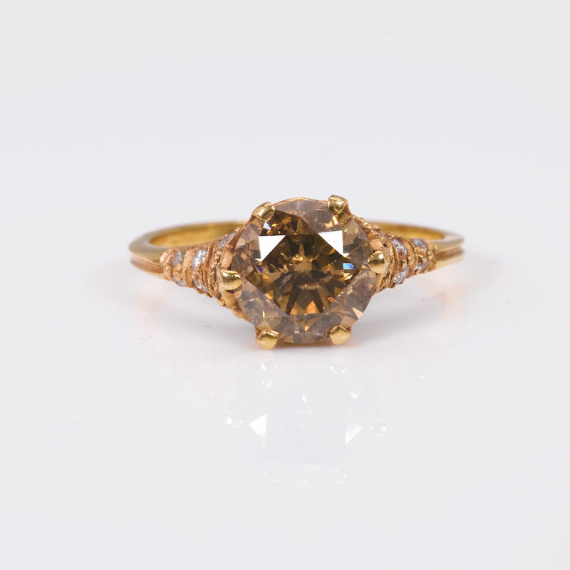 Vintage 1.9 Carat Fancy Brown Diamond 18K Yellow Gold Ring