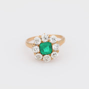 Victorian GIA Colombian emerald diamond 18k rose gold cluster ring