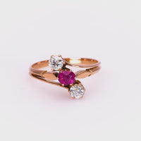 Victorian Ruby Diamond Gold Three Stone Ring