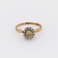 Victorian old mine cut diamond 18k yellow gold cluster ring