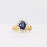 Vintage French Sapphire Diamond 18K Yellow Gold Cluster Ring