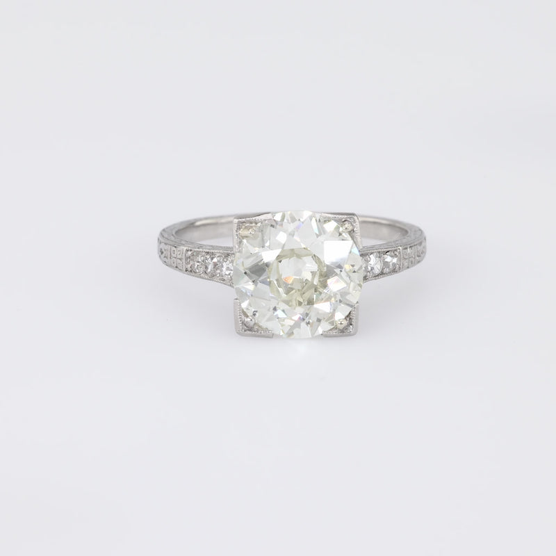 Contemporary GIA 3.19 Carat Round Brilliant Diamond Platinum Pave Ring