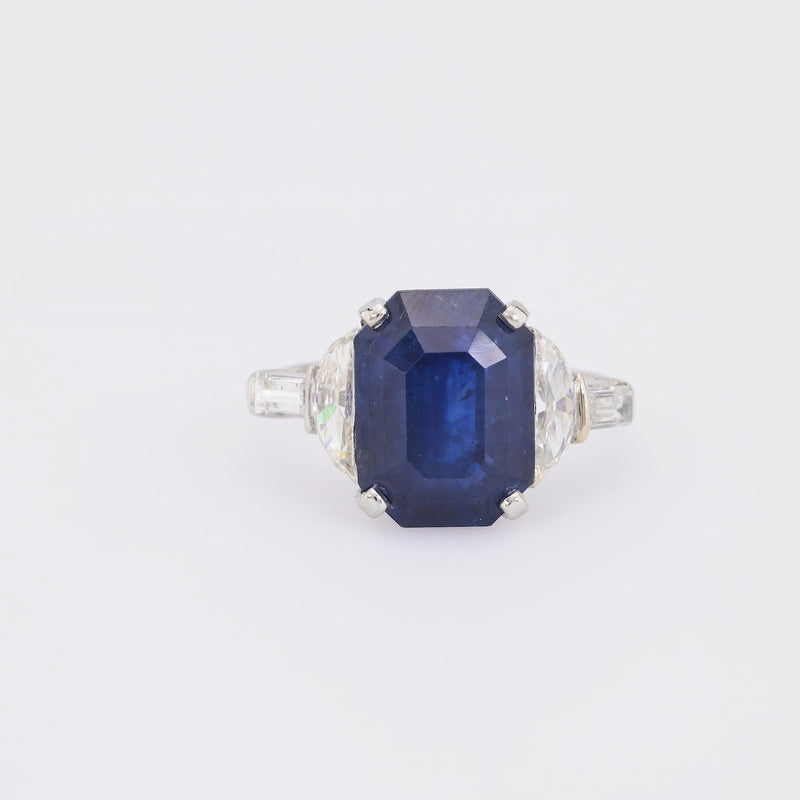 GIA 5.69 carat octagonal cut blue sapphire diamond platinum ring