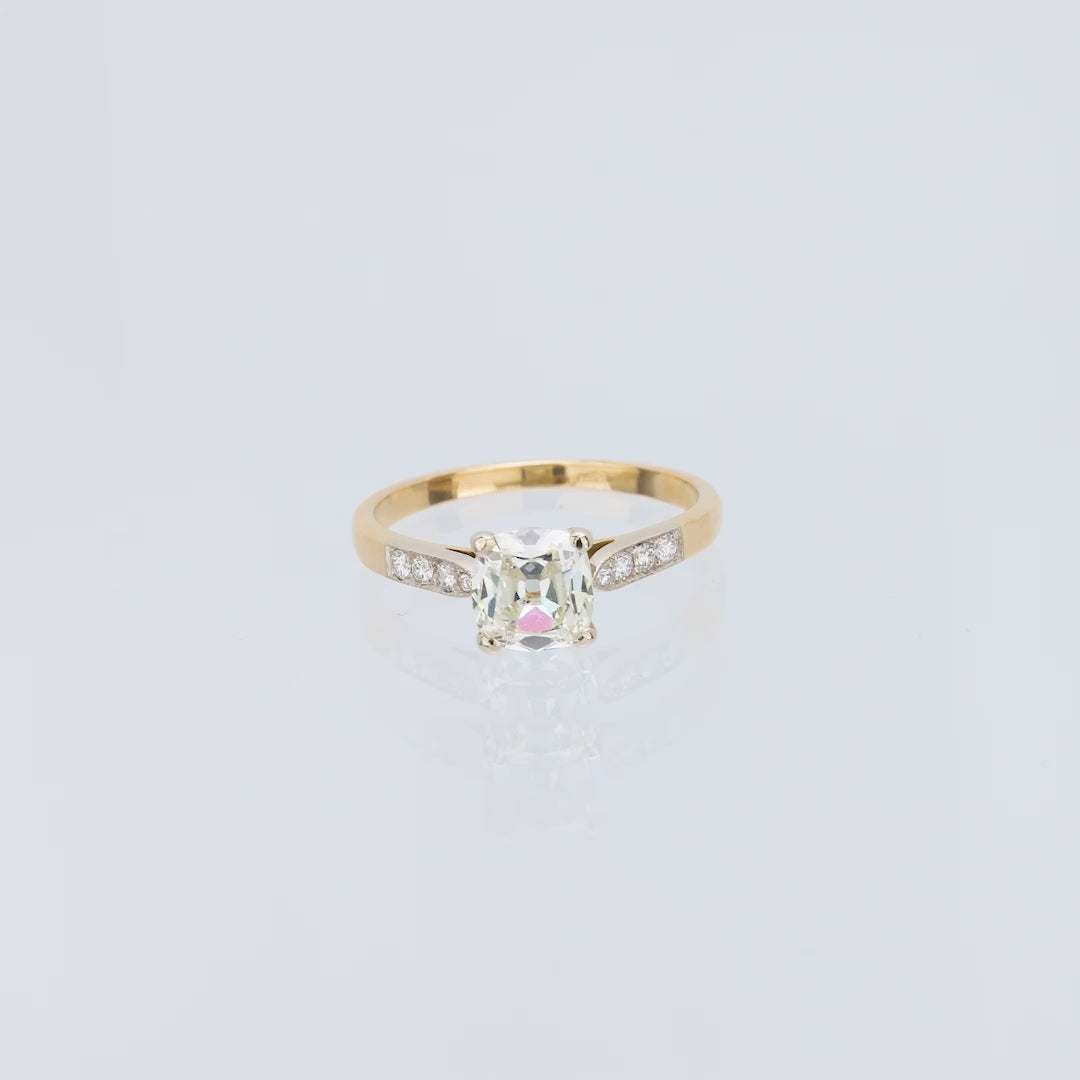 French GIA 1.23 carat old mine cut diamond 18k yellow gold engagement ring