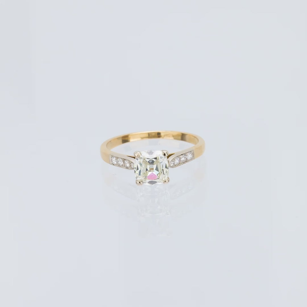 French GIA 1.23 carat old mine cut diamond 18k yellow gold engagement ring