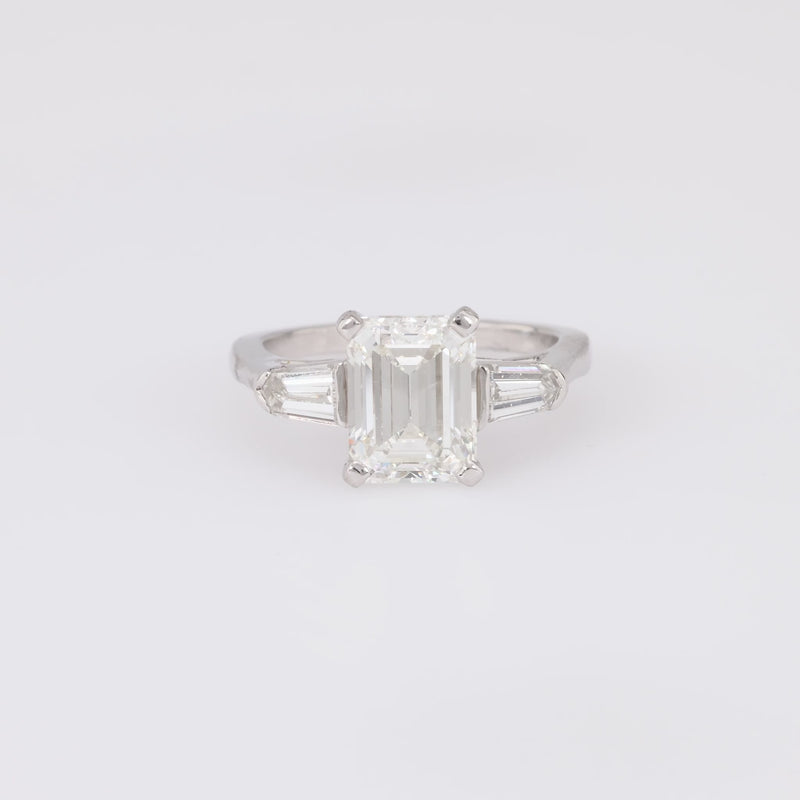 Vintage GIA 2.45 Carat Diamond 18K White Gold Three Stone Ring