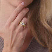 Mid Century GIA 3.41 carat old European cut diamond 18k yellow gold ring