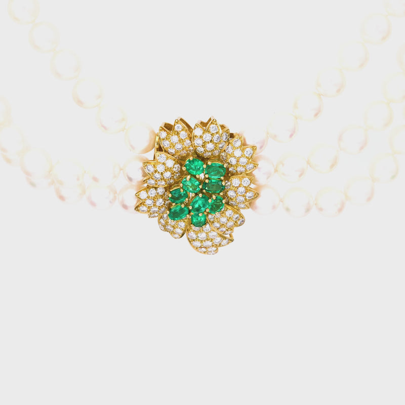 Vintage Emerald Diamond Pearl Gold Necklace