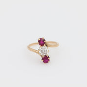 Victorian diamond ruby 14k yellow gold three stone ring