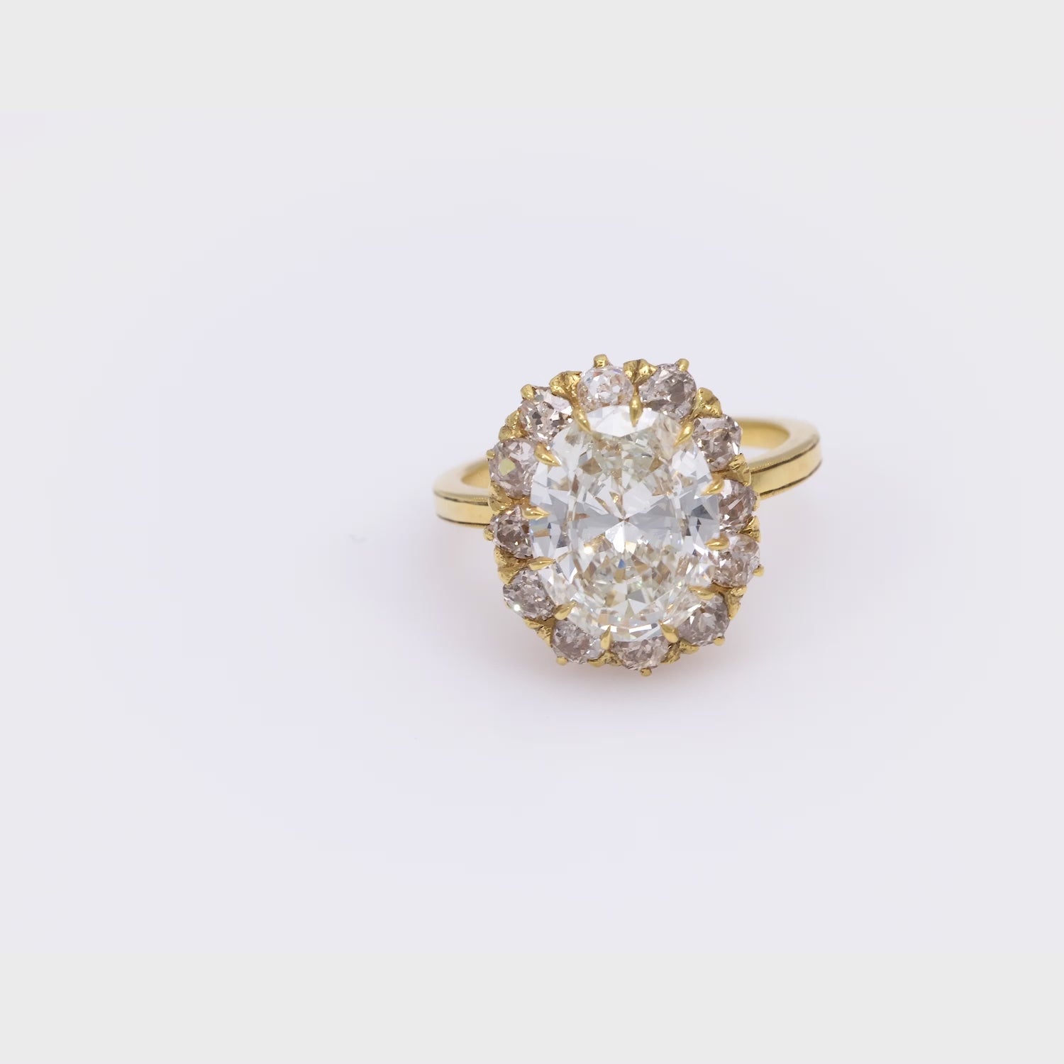 Vintage GIA 3.13 carat diamond 14k yellow gold cluster ring