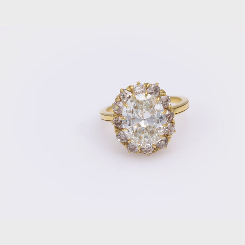 Vintage GIA 3.13 carat diamond 14k yellow gold cluster ring